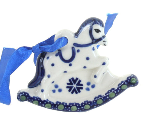 Polish Pottery Festive Fir Rocking Horse Ornament