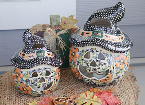 Small Scarecrow Pumpkin Luminary Polish Pottery