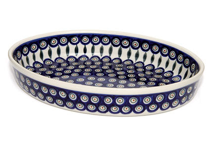 Peacock Large Oval Baker Polish Pottery