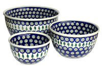 Peacock Mixing Bowl Set Polish Pottery