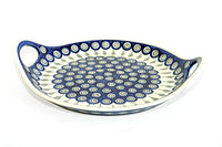 Peacock Round Serving Tray w/Handles Polish Pottery
