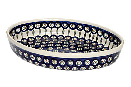 Peacock Medium Oval Baker Polish Pottery