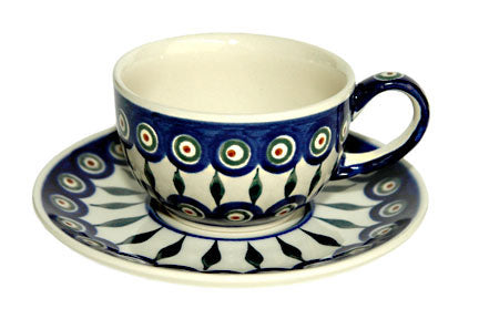Peacock Cup & Saucer Polish Pottery