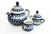 Peacock Three Piece Tea Set Polish Pottery