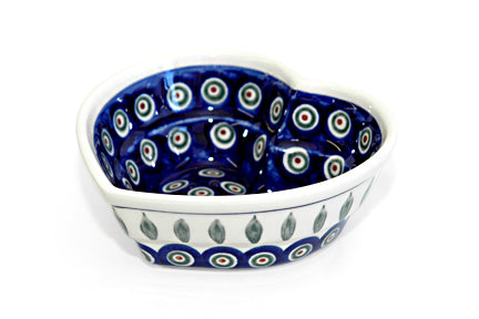 Peacock Small Heart Bowl Polish Pottery