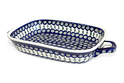 Peacock Large Baker with Handles Polish Pottery