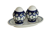 Peacock Salt & Pepper Shakers With Plate Polish Pottery