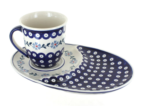 Polish Pottery Blue Violet Breakfast Plate with Breakfast Mug
