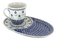 Polish Pottery Blue Daisy Breakfast Plate with Breakfast Mug