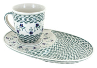 Polish Pottery Sage Floral Breakfast Plate with Breakfast Mug