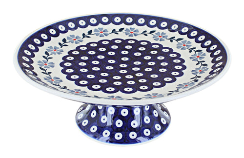 Polish Pottery Blue Violet Pedestal Cake Plate