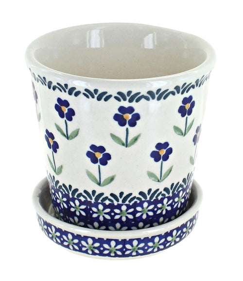 Polish Pottery Blue Daisy Flower Pot