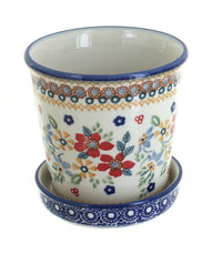 Polish Pottery Red Daisy Flower Pot
