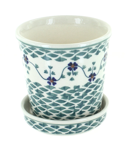 Polish Pottery Sage Floral Flower Pot