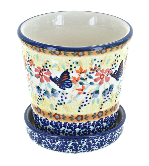 Polish Pottery Blue Butterfly Flower Pot