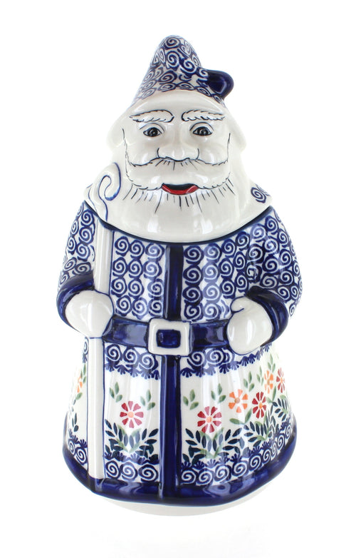 Polish Pottery Garden Bouquet Santa Cookie Jar