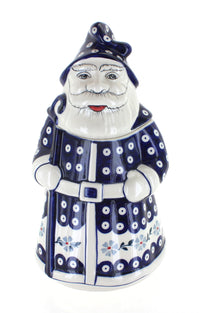 Polish Pottery Blue Violet Santa Cookie Jar