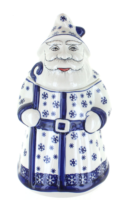Polish Pottery Snow Flurry Santa Cookie Jar