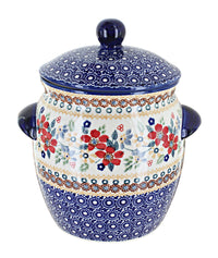 Polish Pottery Red Daisy Small Container