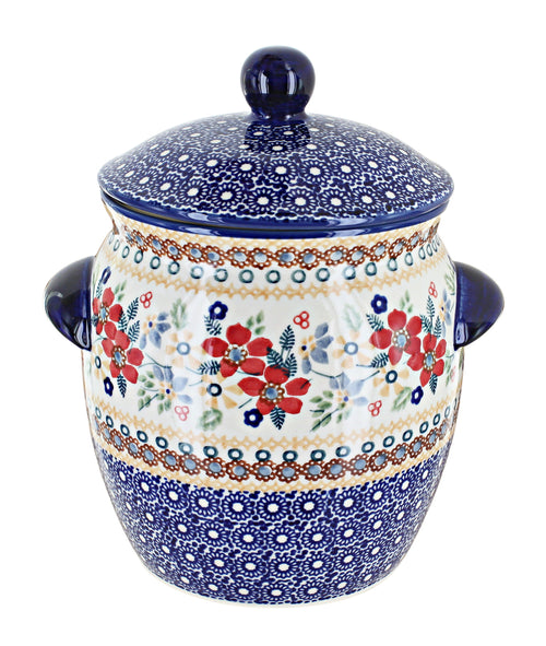 Polish Pottery Red Daisy Small Container