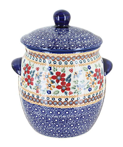 Polish Pottery Red Daisy Medium Container