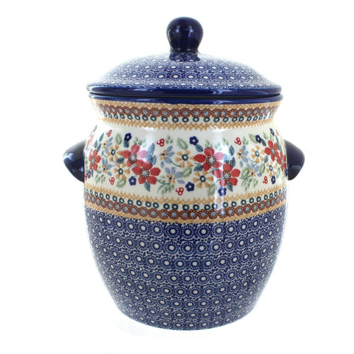 Polish Pottery Red Daisy Cookie Jar