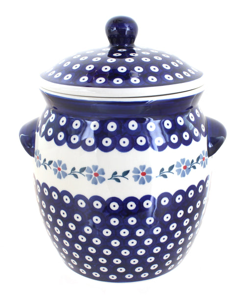 Polish Pottery Blue Violet Cookie Jar