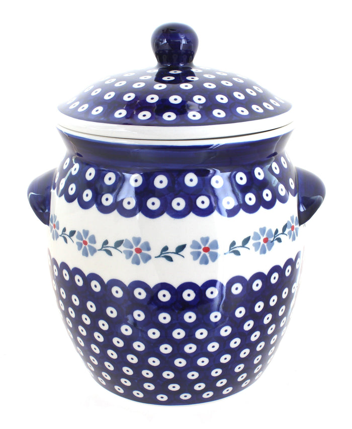 Polish Pottery Blue Violet Cookie Jar