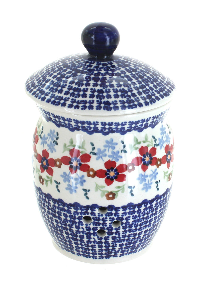 Polish Pottery Red Poppy Garlic Keeper