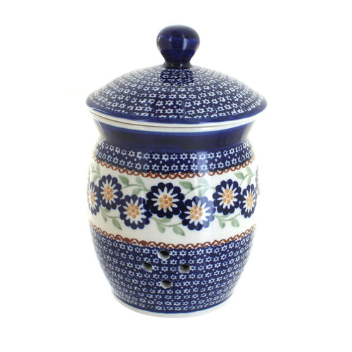 Polish Pottery Peach Blossom Garlic Keeper
