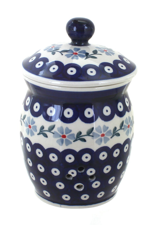 Polish Pottery Blue Violet Garlic Keeper