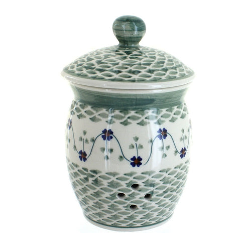 Polish Pottery Sage Floral Garlic Keeper