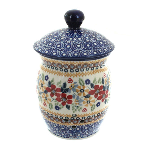 Polish Pottery Red Daisy Garlic Keeper