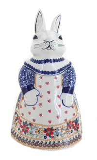 Polish Pottery Red Daisy Rabbit Cookie Jar