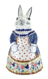 Polish Pottery Blue Butterfly Rabbit Cookie Jar