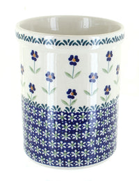 Polish Pottery Blue Daisy Utensil Jar