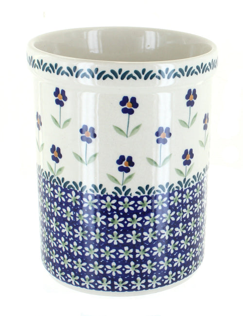 Polish Pottery Blue Daisy Utensil Jar