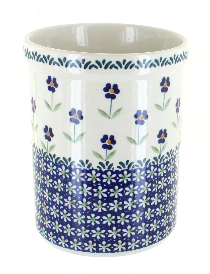 Polish Pottery Blue Daisy Utensil Jar