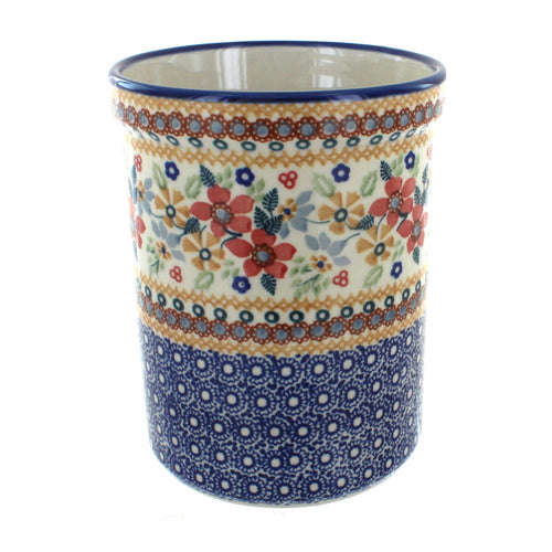 Polish Pottery Red Daisy Utensil Jar