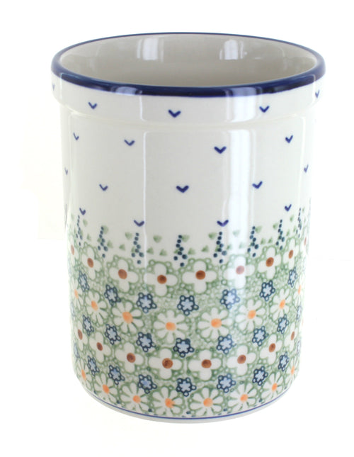 Polish Pottery Green Daisy Utensil Jar