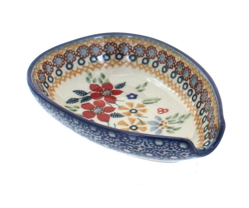 Polish Pottery Red Daisy Small Spoon Rest