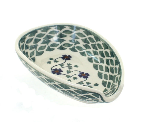 Polish Pottery Sage Floral Small Spoon Rest