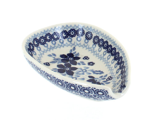Polish Pottery Vintage Blue Daisy Small Spoon Rest