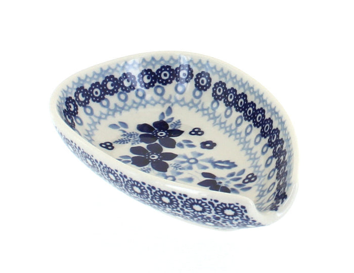 Polish Pottery Vintage Blue Daisy Small Spoon Rest