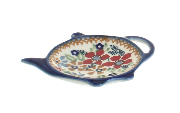 Polish Pottery Red Daisy Teabag Holder
