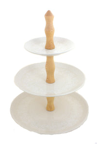 Polish Pottery White Lace 3 Tier Dessert Stand