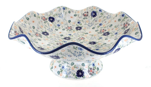 Polish Pottery Carnival Large Fluted Pedestal Bowl