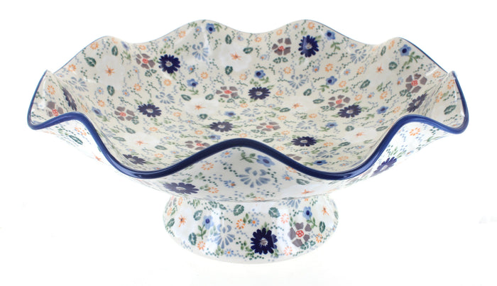 Polish Pottery Carnival Large Fluted Pedestal Bowl