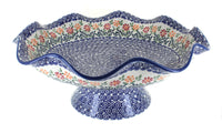 Polish Pottery Garden Bouquet Large Fluted Pedestal Bowl