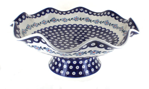 Polish Pottery Blue Violet Large Fluted Pedestal Bowl